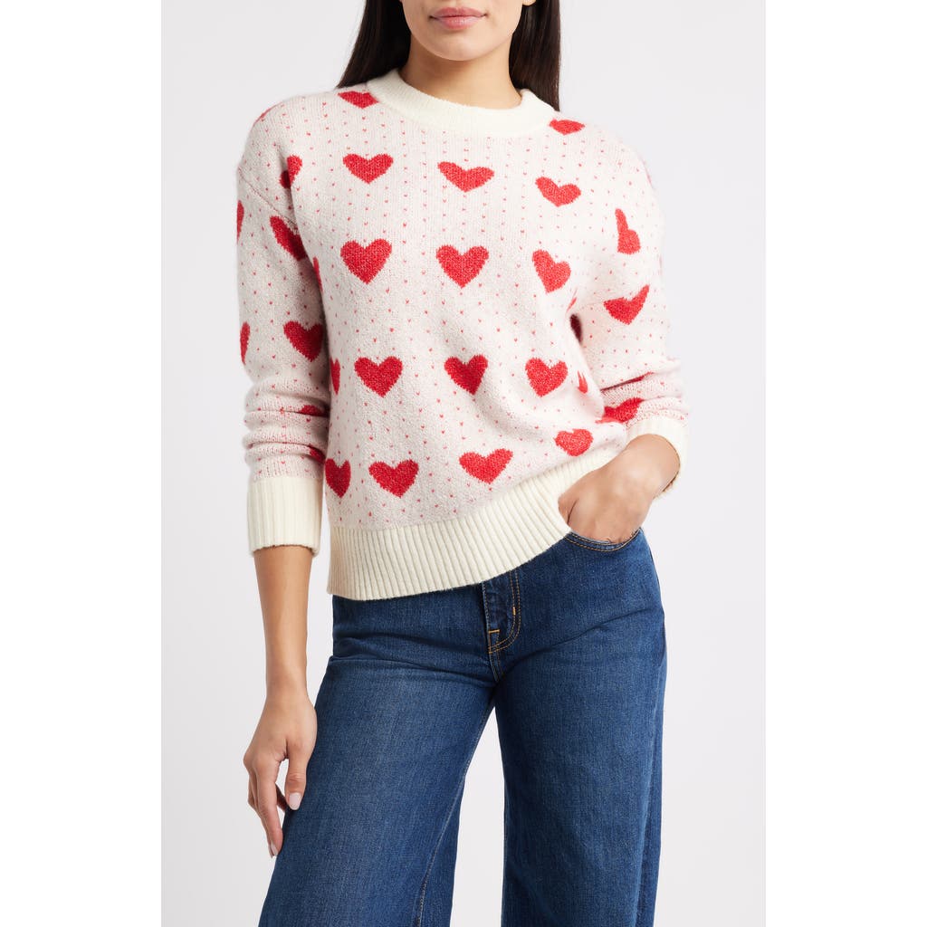 Caslonr Caslon(r) Jacquard Heart Crewneck Sweater In Brown