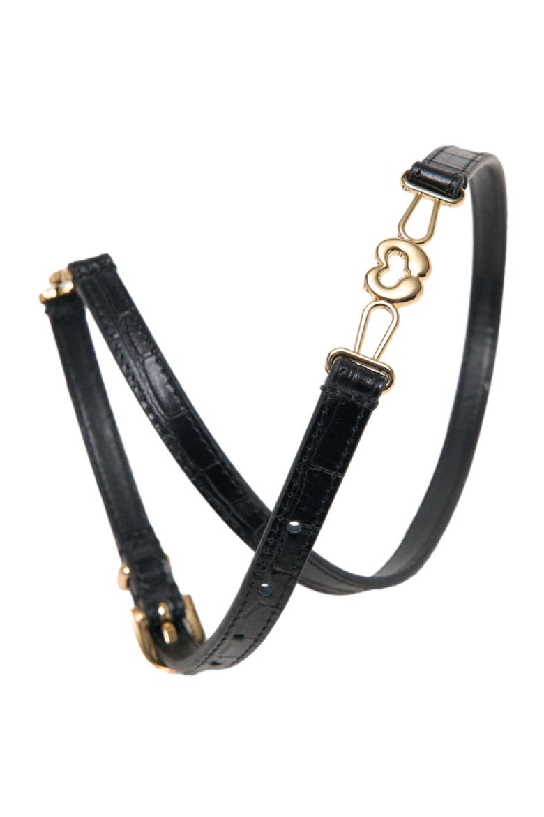 Slim croc-effect leather belt, Alternate, color, Black