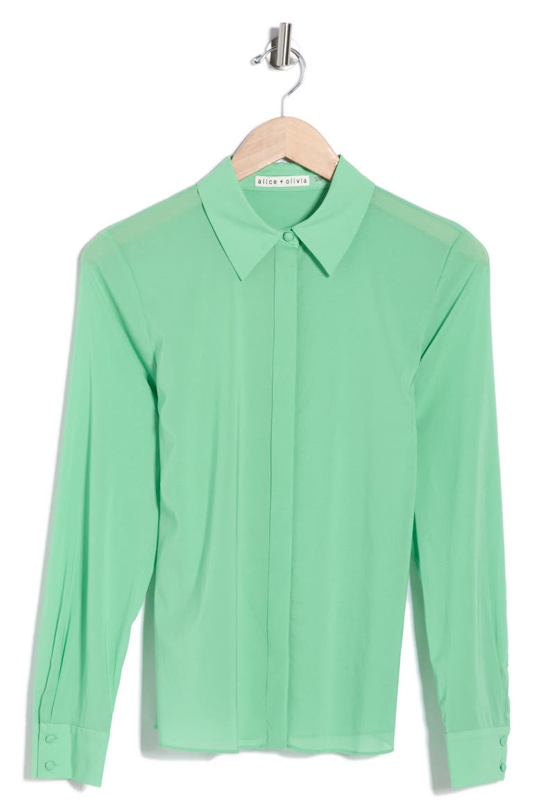 Willa Placket Silk Blend Top, Alternate, color, GARDEN GREEN
