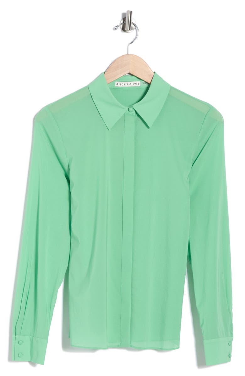 Alice + Olivia Willa Placket Silk Blend Top, Main, color, Garden Green