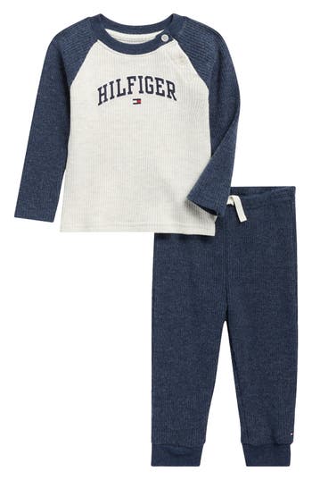 Tommy Hilfiger Ribbed Thermal Shirt & Joggers Set In Blue