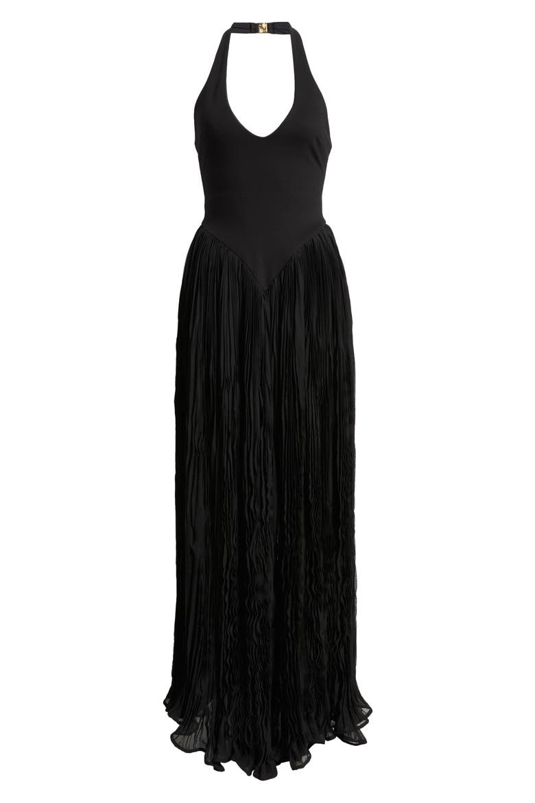 Rowena Halter Dress, Alternate, color, BLACK