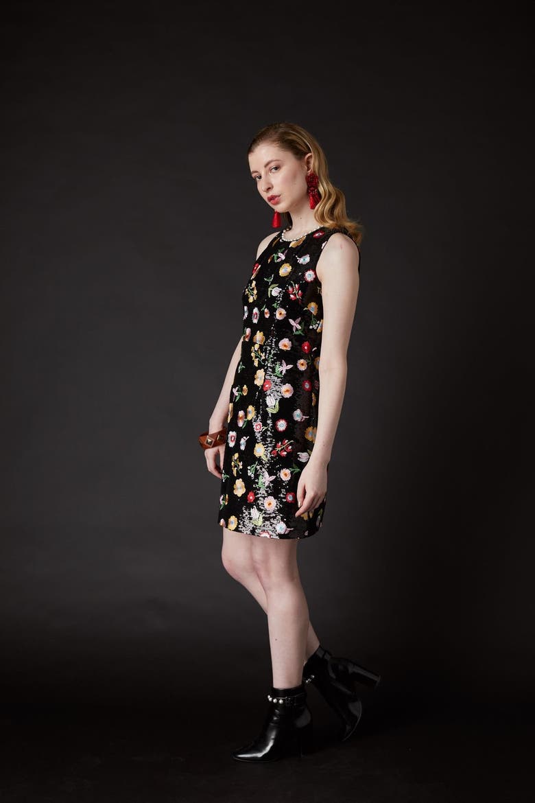 Derling Embroidered Dress, Alternate, color, Noir