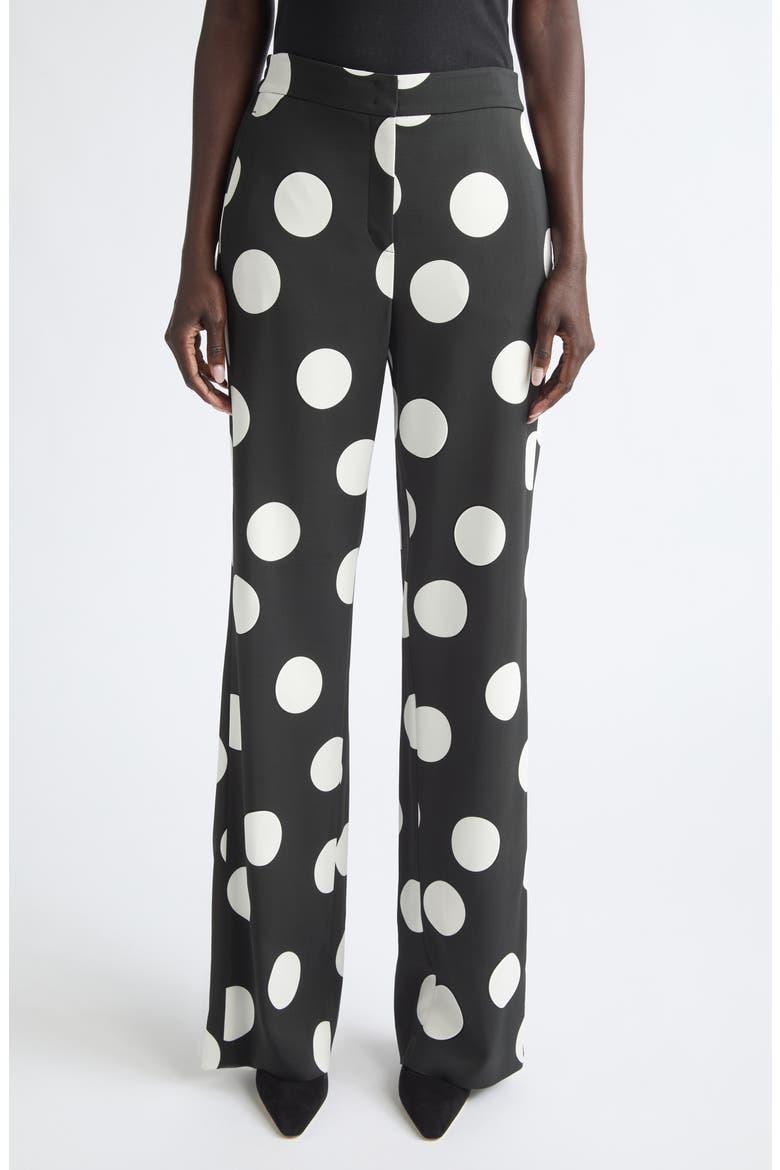 X-Large Polka Dot Stretch Crepe Wide Leg Pants, Main, color, BLACK-CREAM