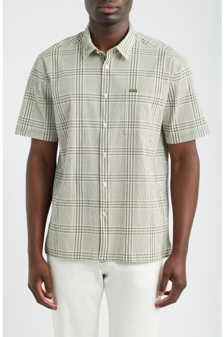 Carrock Plaid Seersucker Short Sleeve Button-Up Shirt, Main, color, WHISPER WHITE