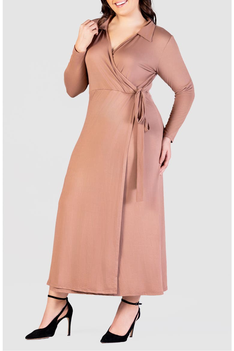 Collared Long Sleeve Wrap Front Maxi Dress, Alternate, color, MOCHA