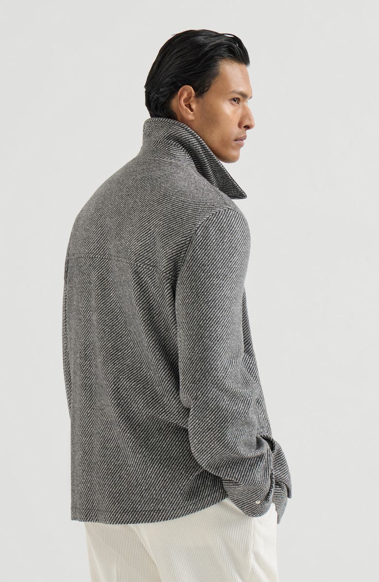 Brunello Cucinelli Cashmere and silk diagonal field jacket with nappa leather inserts, Alternate, color, Medium Grey