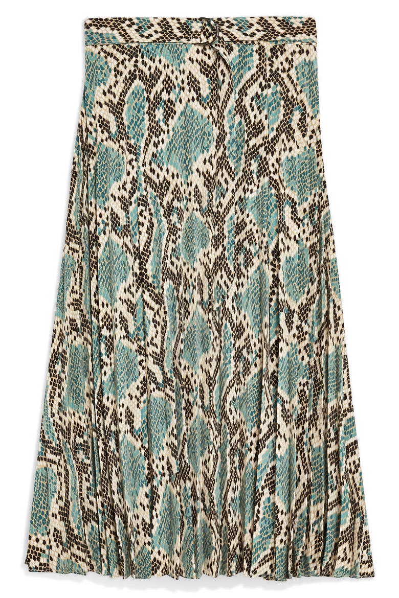 Python Print Pleat Midi Skirt, Alternate, color, BLUE MULTI