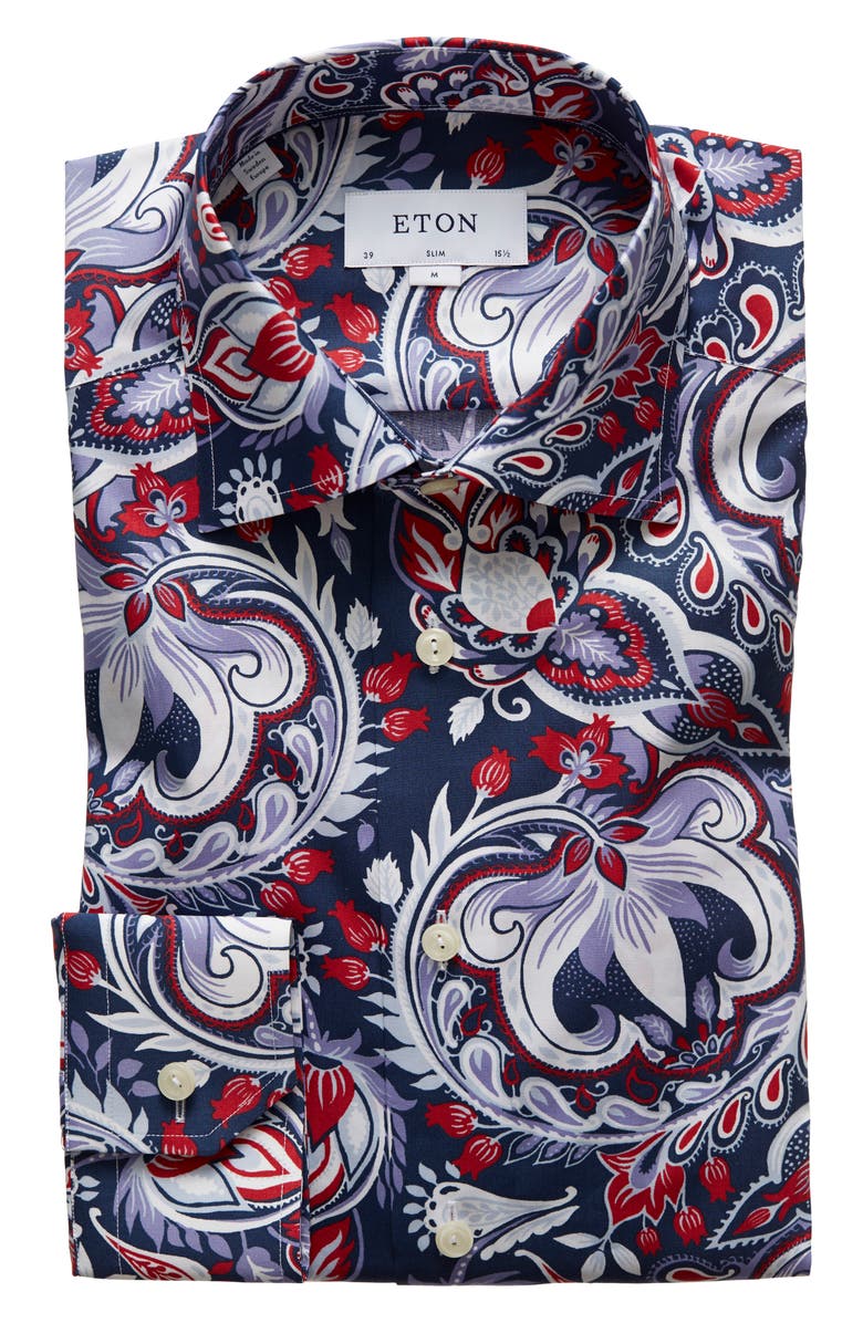 Eton Slim Fit Paisley Dress Shirt, Main, color, 