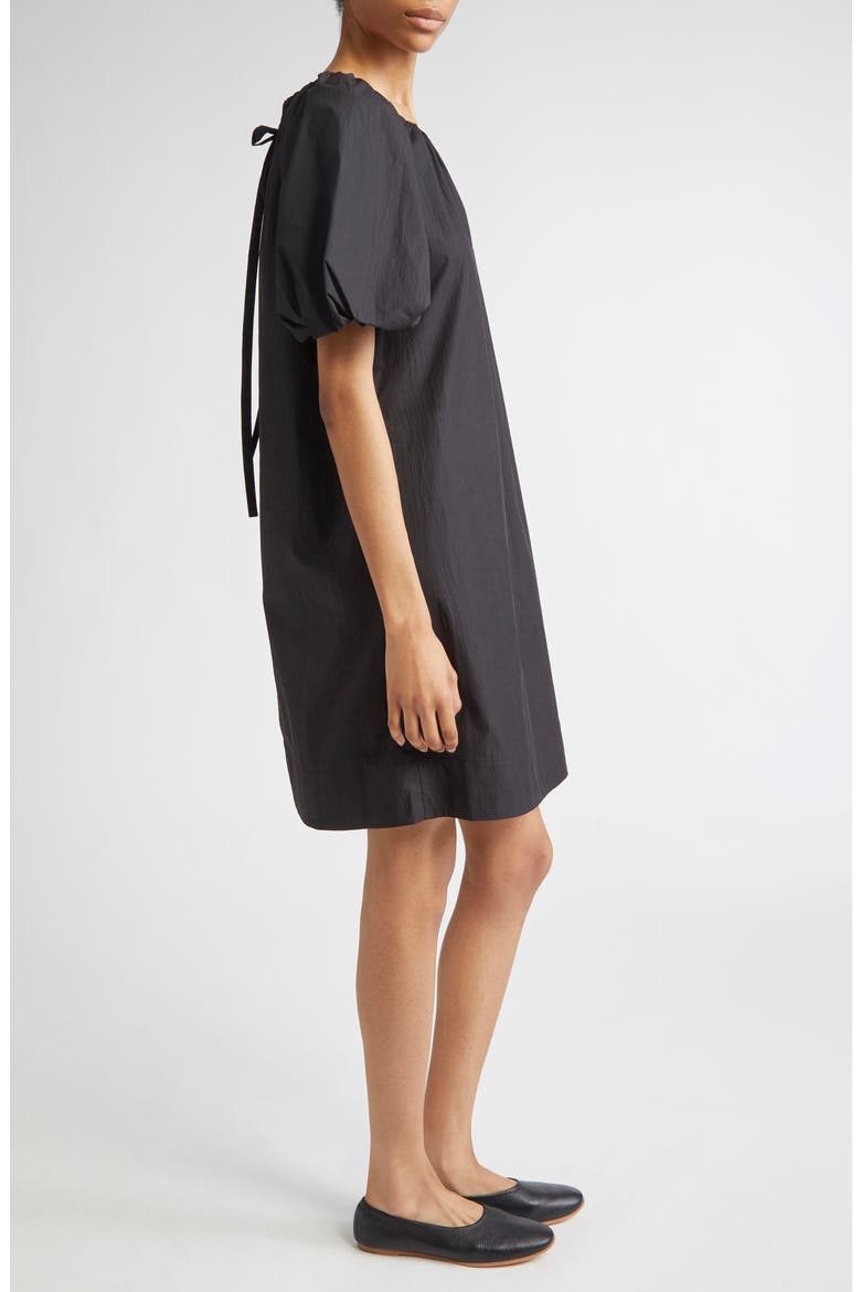 Gathered Neck Travel Cotton Blend Dress, Alternate, color, BLACK