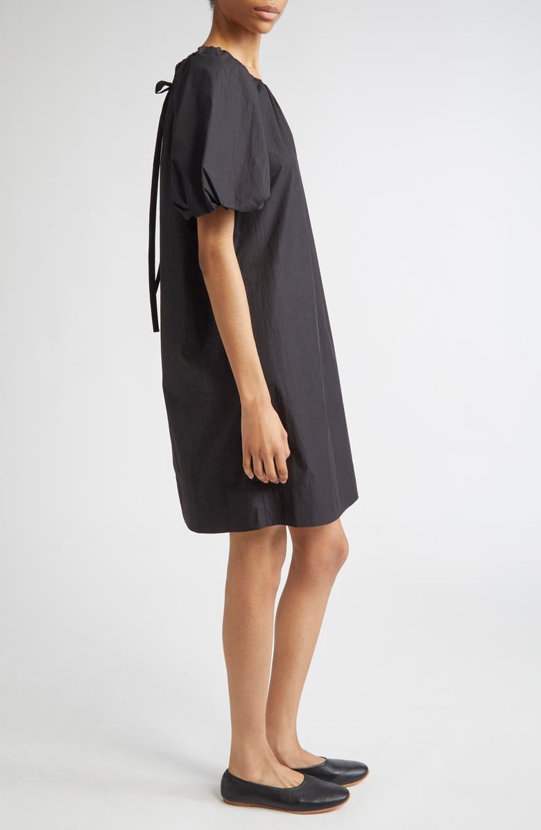 Lafayette 148 New York Gathered Neck Travel Cotton Blend Dress, Alternate, color, Black