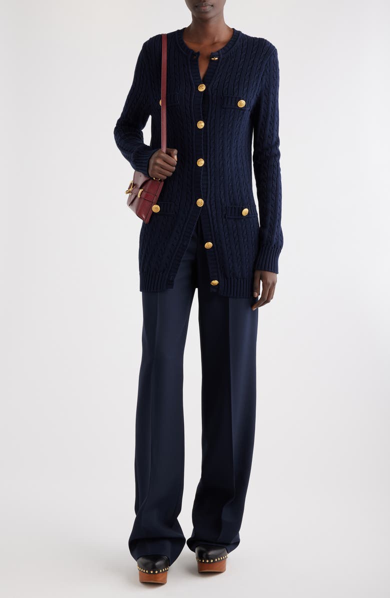 Chloé Cotton Cable Knit Cardigan, Alternate, color, 