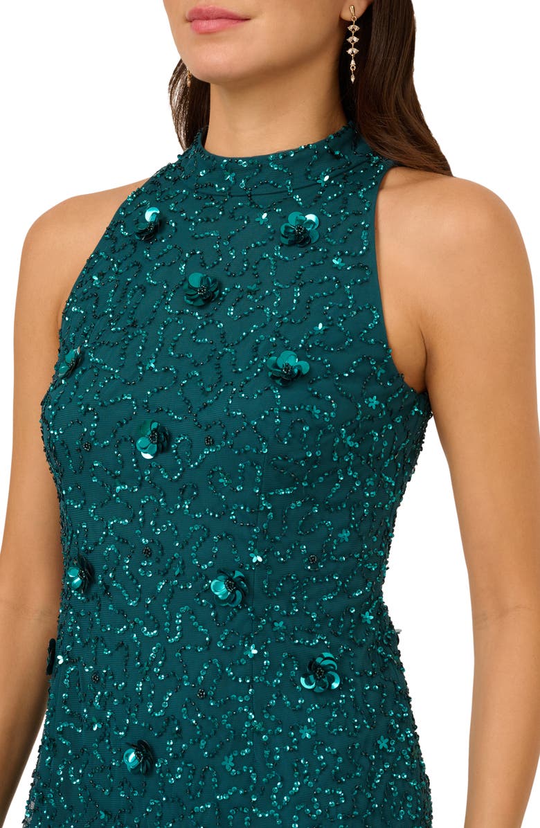 Adrianna Papell Floral Appliqué & Bead Detail Cocktail Sheath Dress, Alternate, color, Deep Azure