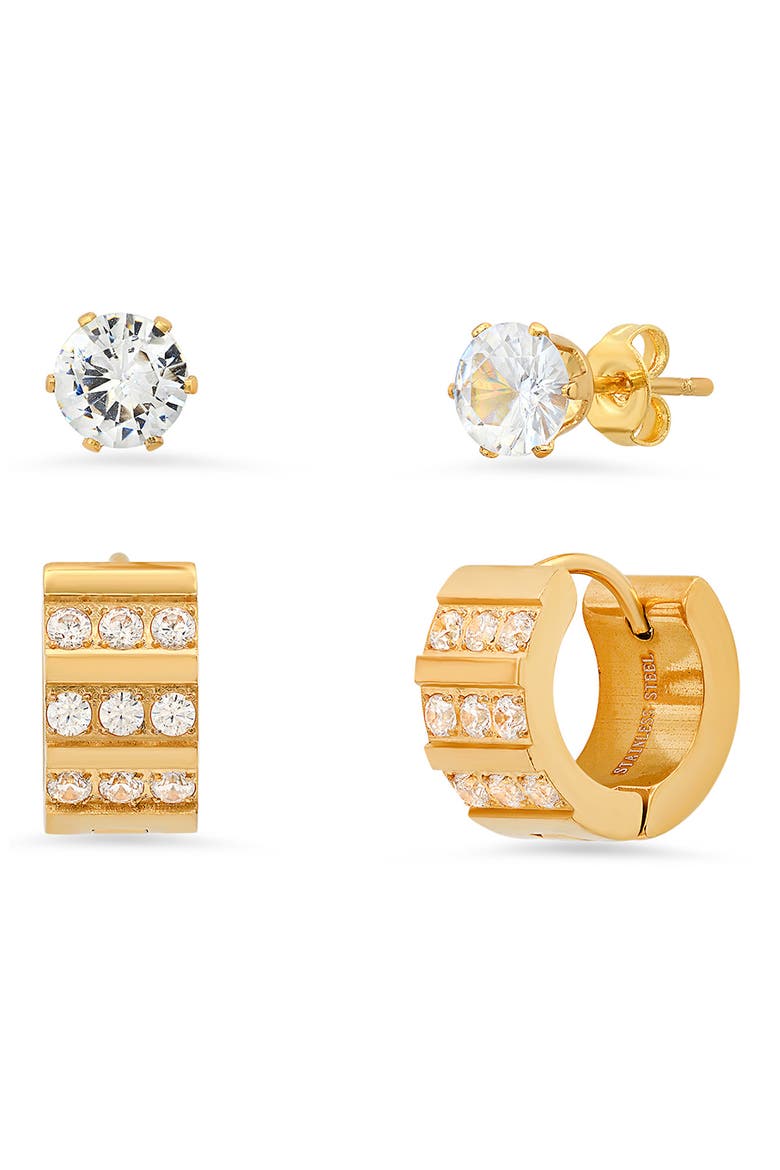 Stainless Steel Cubic Zirconia 14mm Huggie Earring - Set of 2, Main, color, YELLOW