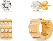 HMY JEWELRY Stainless Steel Cubic Zirconia 14mm Huggie Earring - Set of 2