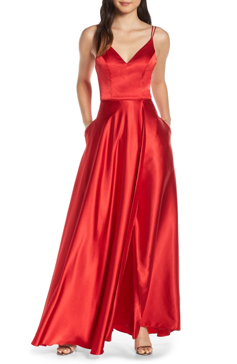 Sequin Hearts Double Strap Satin Evening Gown, Main, color,
