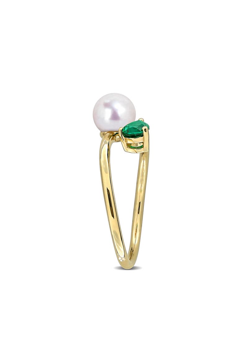 Cultured Pearl & Lab-Grown Emerald Crossover Ring, Alternate, color, GREEN