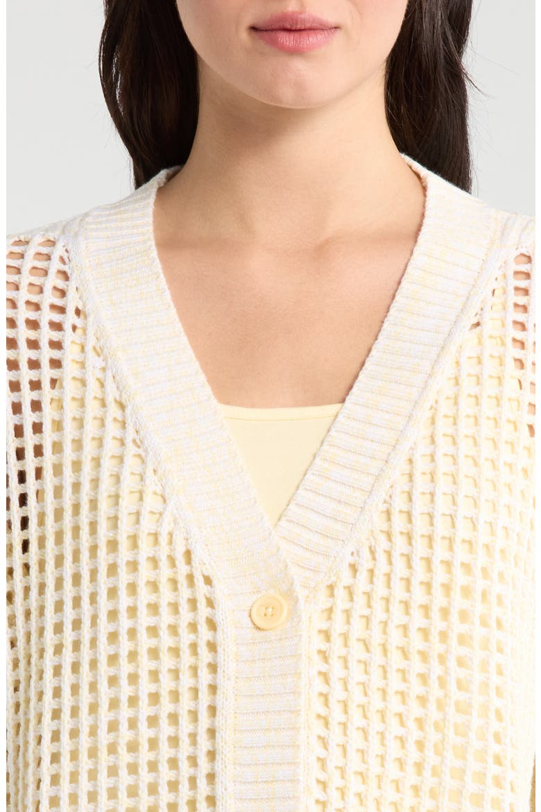 Camellia Openwork V-Neck Cotton Blend Cardigan, Alternate, color, HONEYSUCKLE