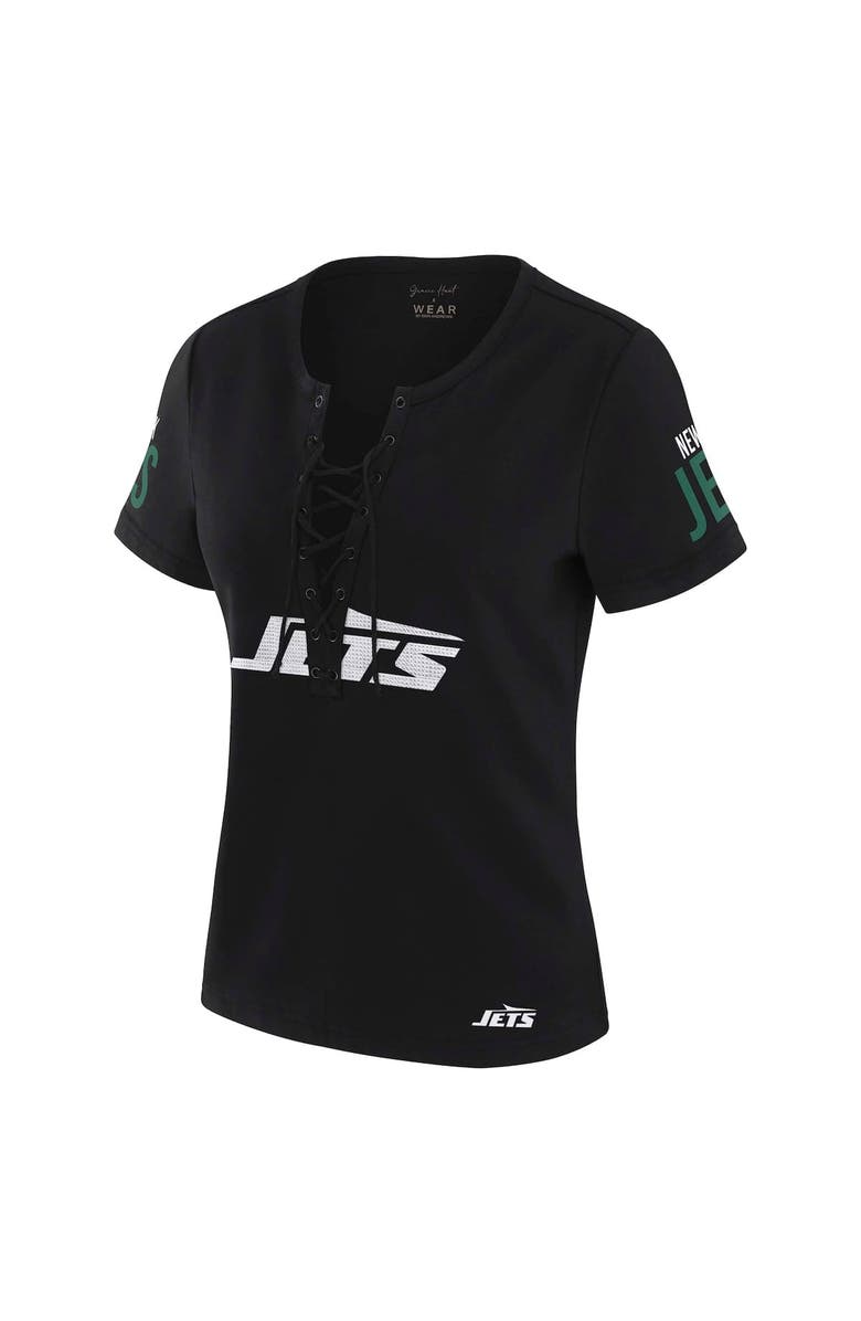 WEAR by Erin Andrews Women's WEAR by Erin Andrews x Gracie Hunt Black New York Jets Draft Me Lace-Up T-Shirt, Alternate, color, Black