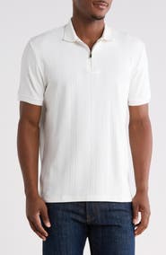 DENIM AND FLOWER Geo Textured Zip Polo