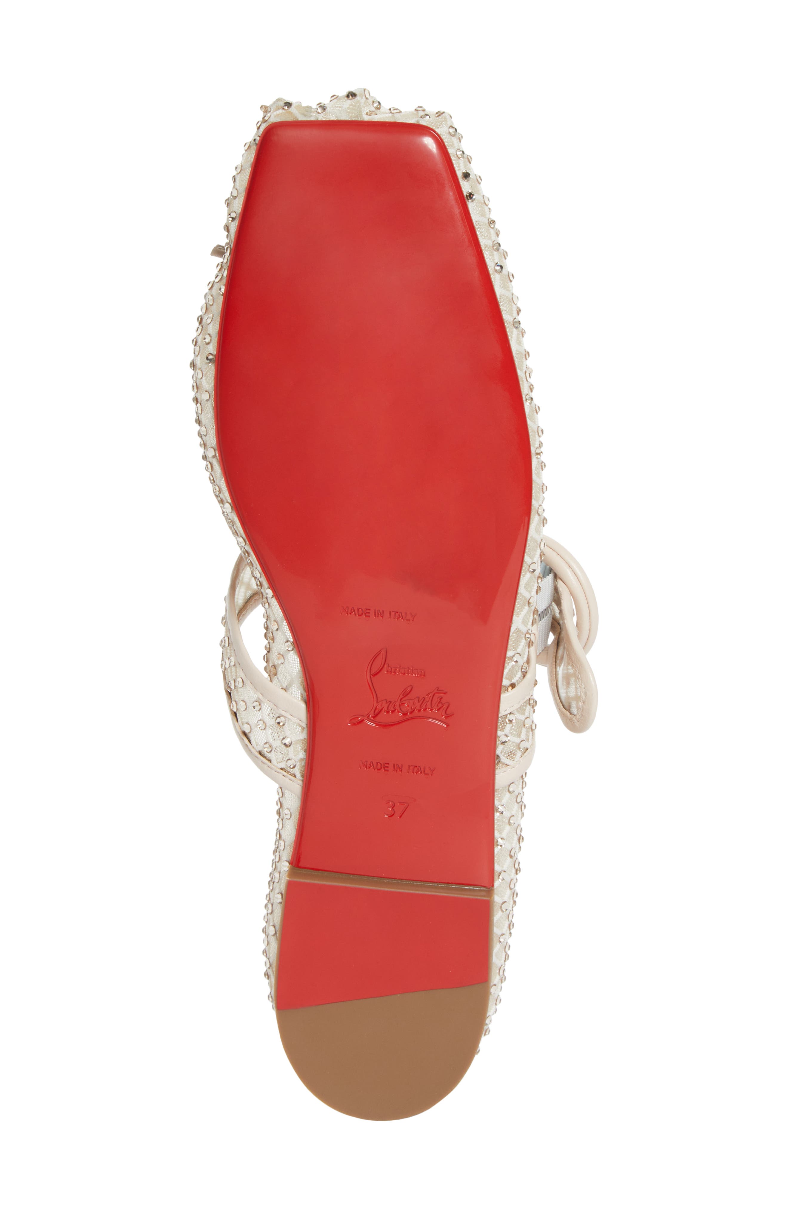 Christian Louboutin Mamastrapitna Crystal Embellished Mesh Flat, Alternate, color, Leche Silk/ Lin Leche