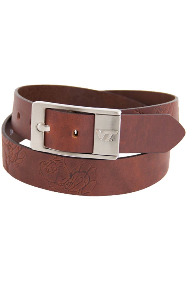 Virginia Tech Hokies Brandish Leather Belt - Brown, Main, color, Brown