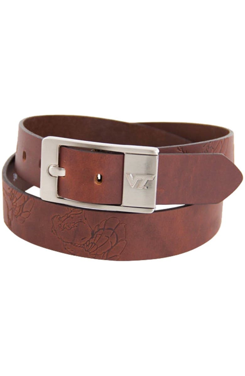 EAGLES WINGS Virginia Tech Hokies Brandish Leather Belt - Brown, Main, color, Brown