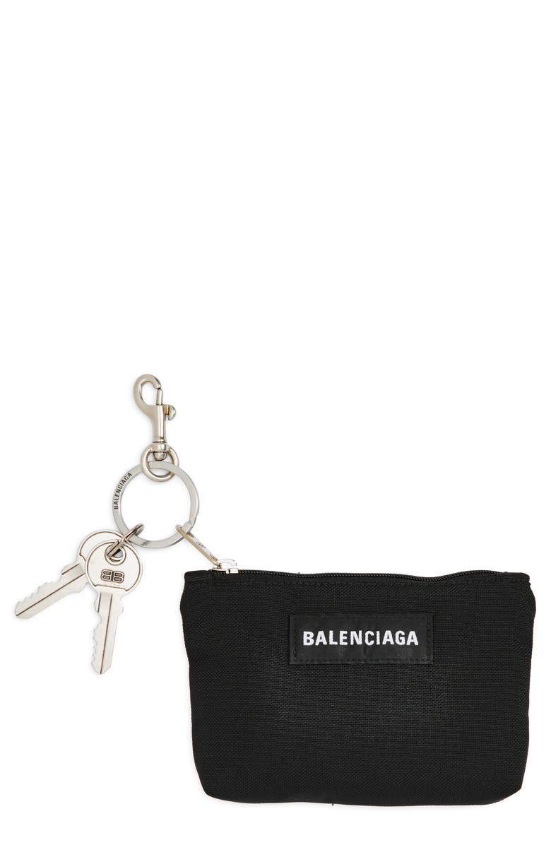 Balenciaga Keyring Zip Pouch, Main, color, Black
