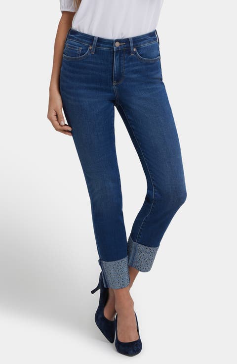 Sheri Rhinestone Cuff Ankle Slim Jeans (Regular & Petite)