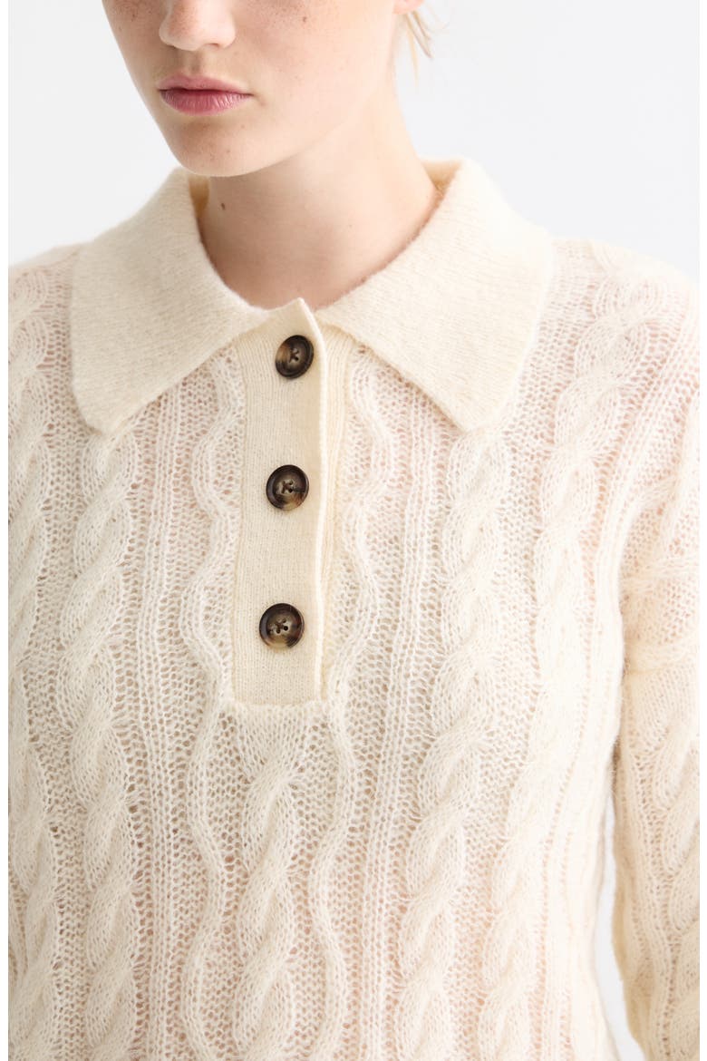 Cable Knit Polo Sweater, Alternate, color, EGGNOG
