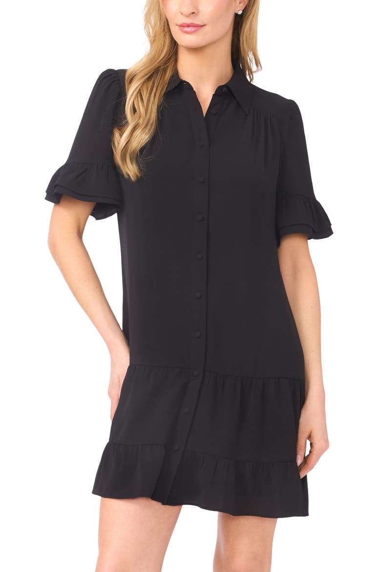 Ruffle Sleeve Mini Shirtdress, Alternate, color, RICH BLACK