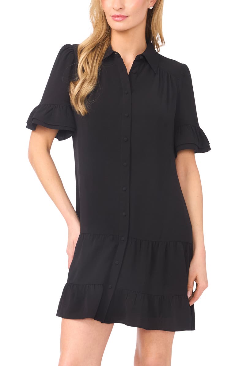 CeCe Ruffle Sleeve Mini Shirtdress, Alternate, color, Rich Black