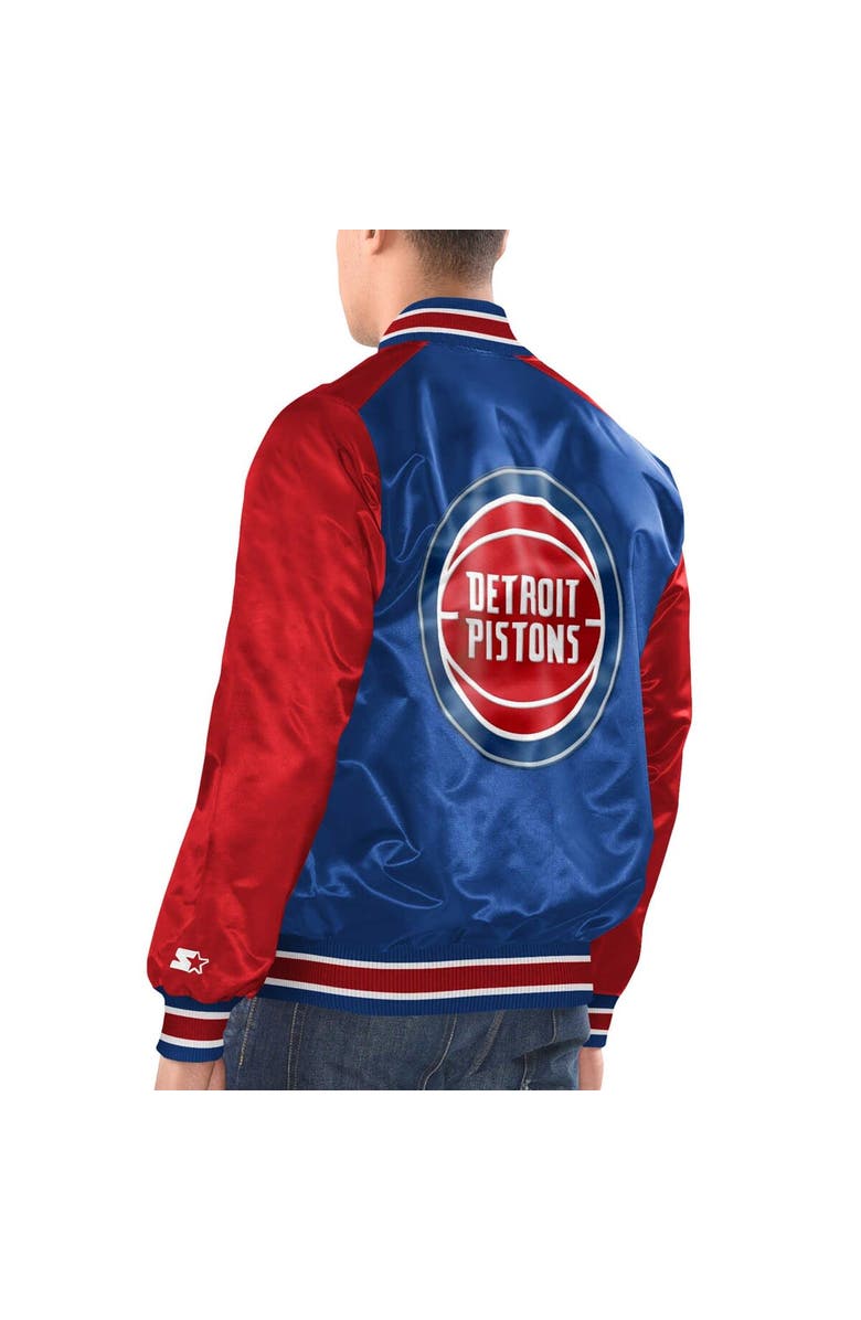 STARTER Men's Starter Royal/Red Detroit Pistons Renegade Satin Full-Snap Varsity Jacket, Alternate, color, 