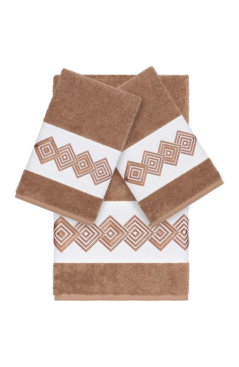 Linum Home Textiles Noah 3-Piece Embellished Towel - Latte, Main, color, Latte