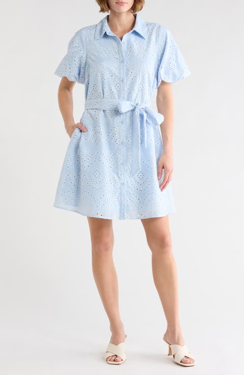 Eyelet Puff Sleeve Shirtdress