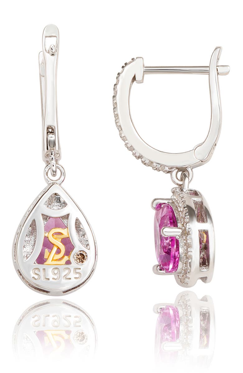 SUZY LEVIAN Sterling Silver Pear Shape Sapphire & Lab Grown White Sapphire Drop Earrings, Alternate, color, Pink/ Gold