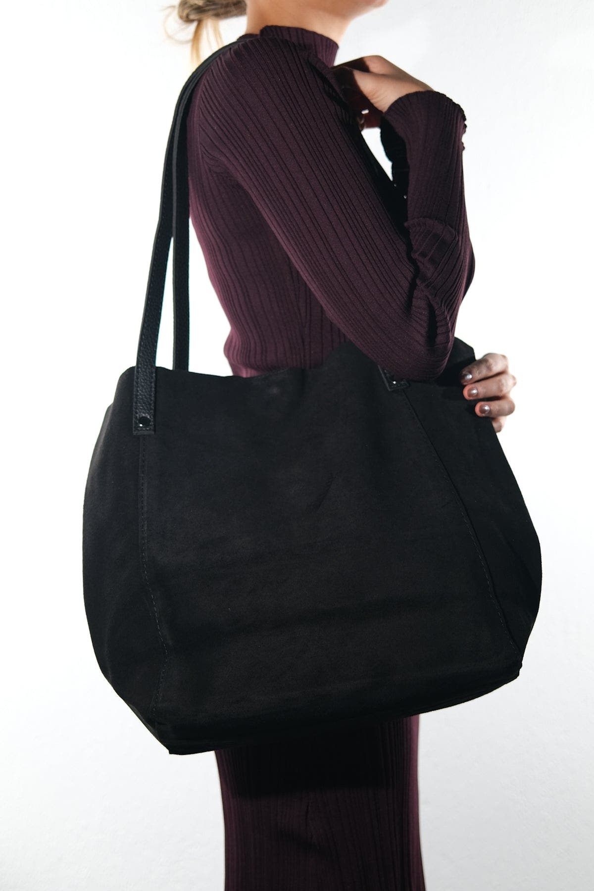 Forever & Always Shoes Tranzia Leather Shoulder Bag, Alternate, color, Black Suede