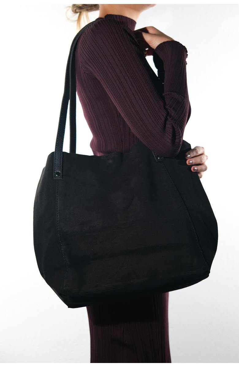 Forever & Always Shoes Tranzia Leather Shoulder Bag, Alternate, color, Black Suede