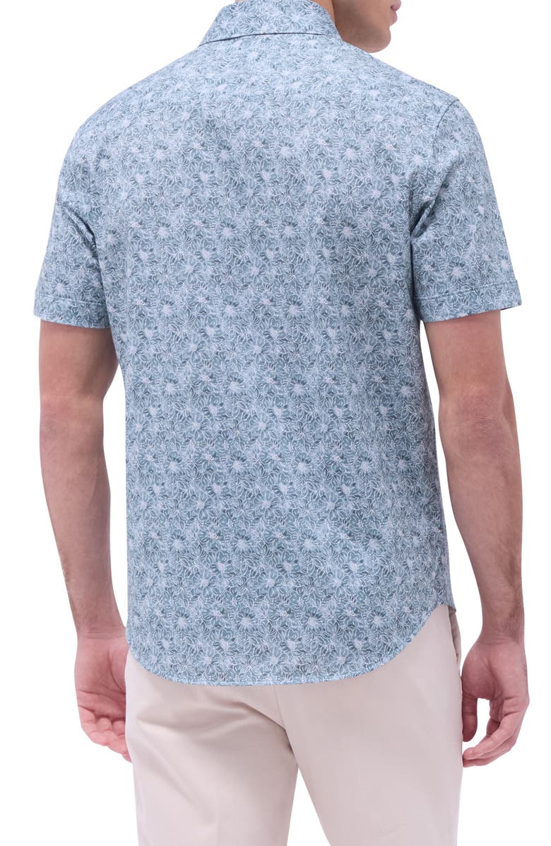 Bugatchi Miles OoohCotton<sup>®</sup> Floral Short Sleeve Button-Up Shirt, Alternate, color, Shark