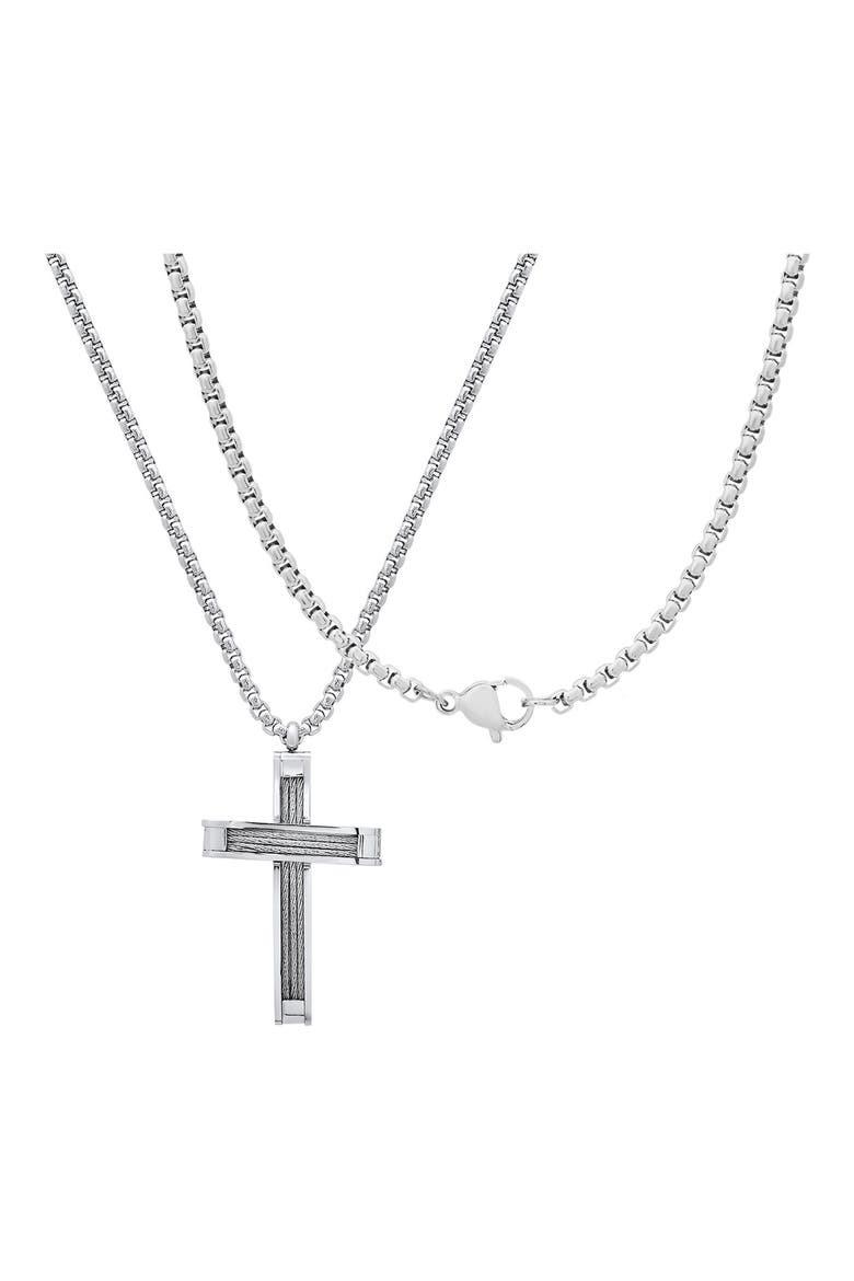 Rope Cross Pendant Necklace, Alternate, color, SILVER