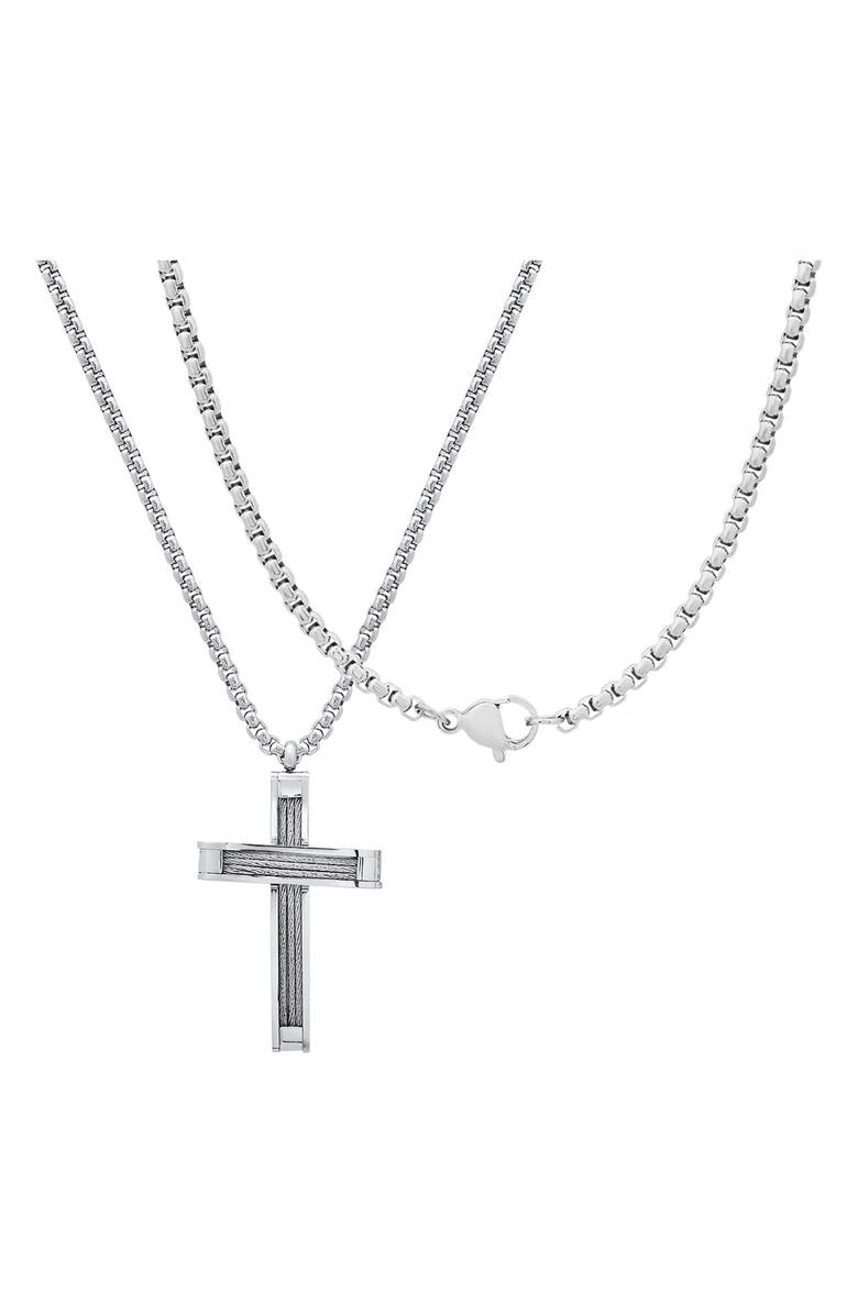 HMY JEWELRY Rope Cross Pendant Necklace, Alternate, color, Silver