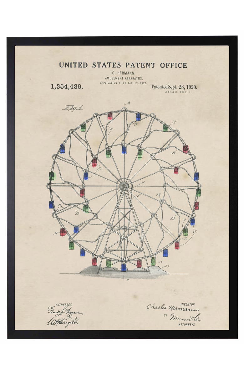 Antique Curiosities Ferris Wheel Patent in Black Frame, Main, color, NO COLOR