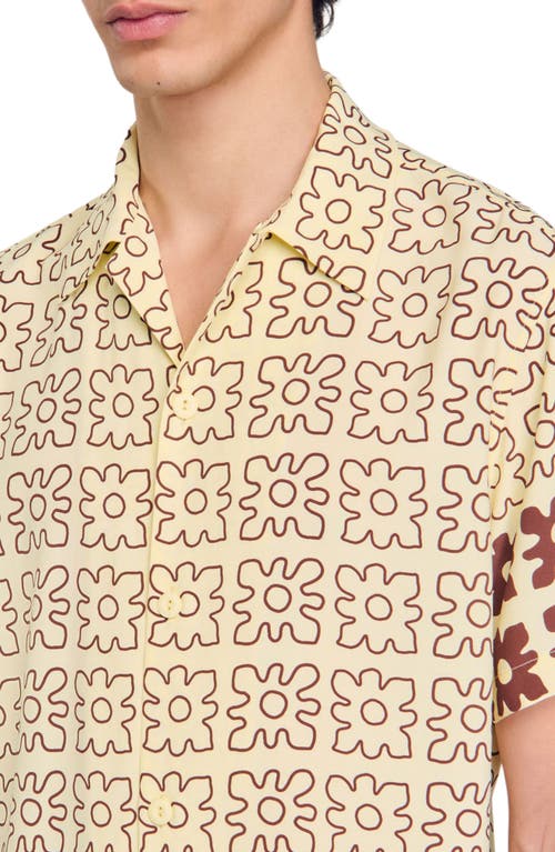 Sandro Vintage Flower Regular Fit Camp Shirt In Oats