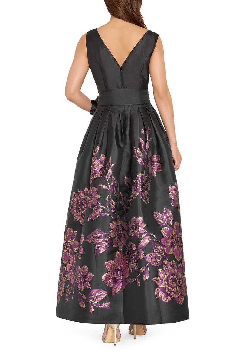 Placed Metallic Floral Sleeveless Gown, Alternate, color, BLACK CRANBERRY