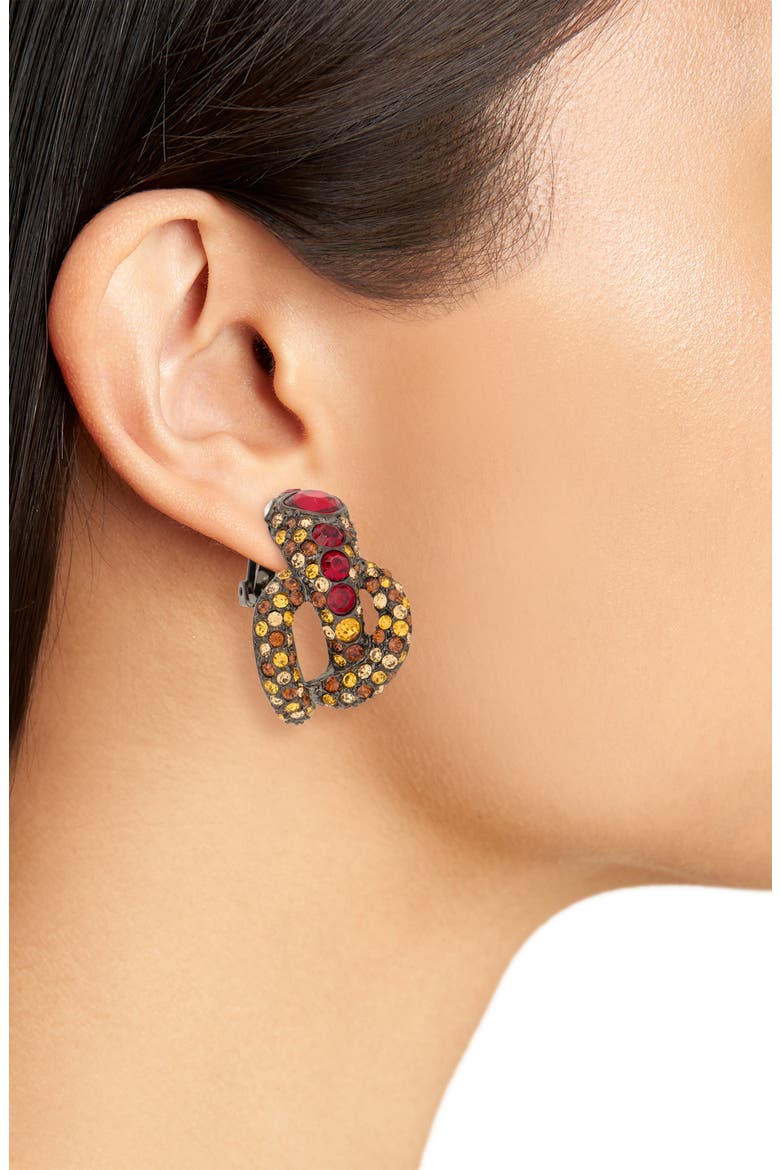 Snake Crystal Stone Pavè Hoop Earrings, Alternate, color, GUN METAL/ TOPAZ