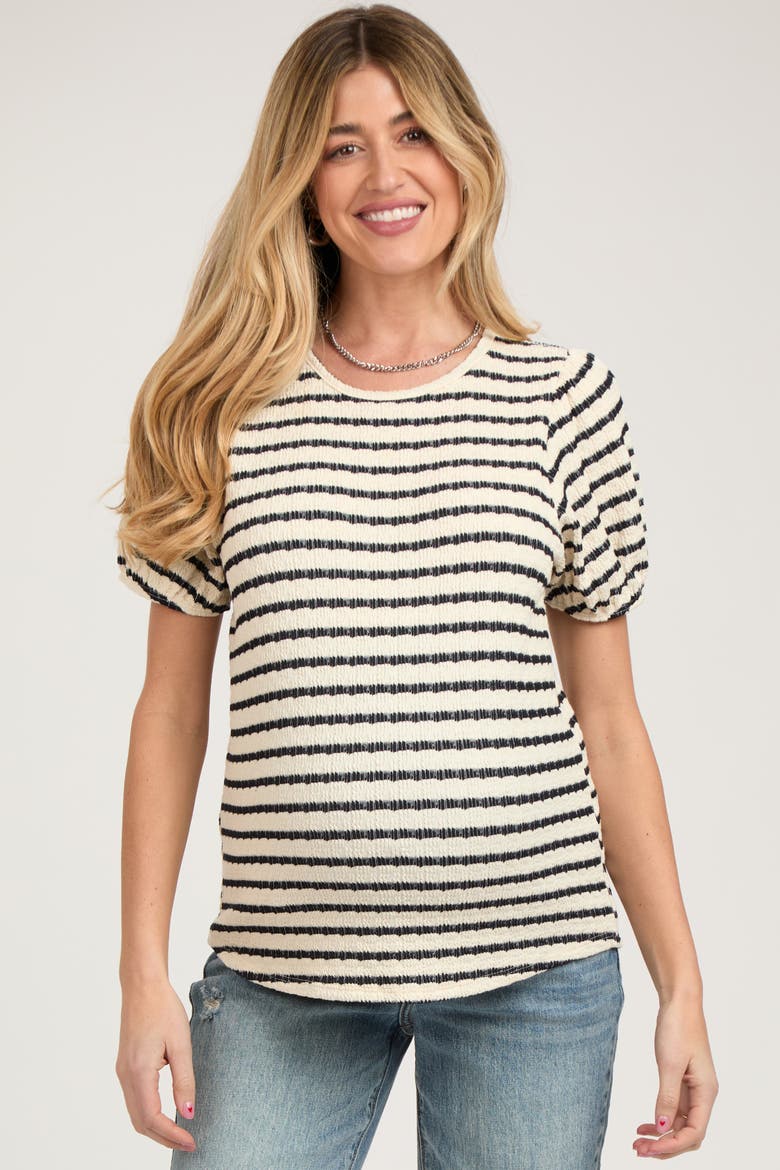 Striped Textured Puff Sleeve Top, Main, color, Black