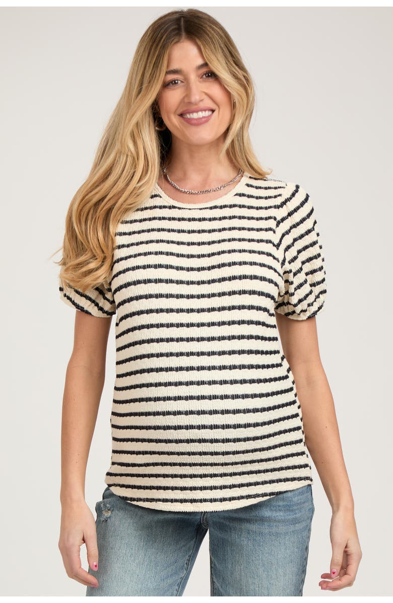 PinkBlush Striped Textured Puff Sleeve Top, Main, color, Black