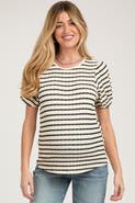 PinkBlush Striped Textured Puff Sleeve Top