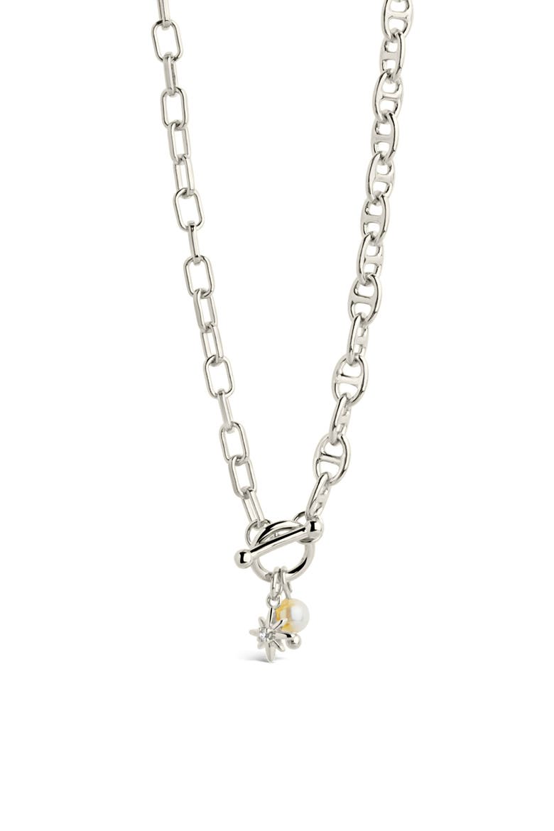 Ava Freshwater Pearl & Burst Toggle Chain Necklace, Main, color, SILVER