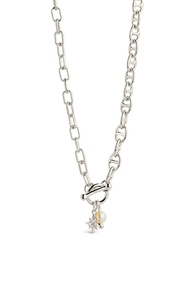 Sterling Forever Ava Freshwater Pearl & Burst Toggle Chain Necklace, Main, color,